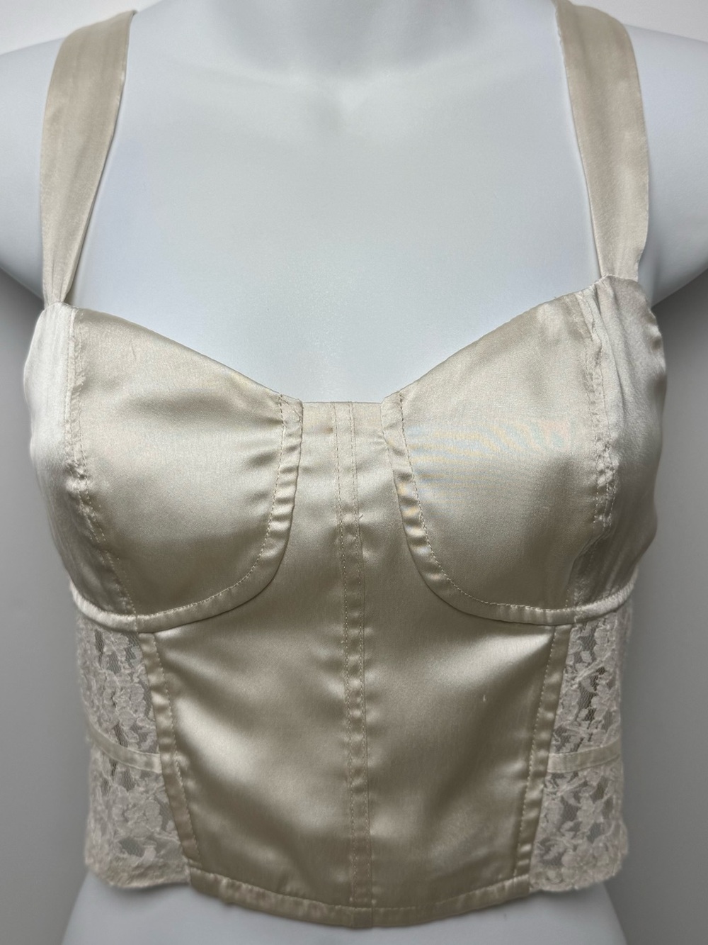 Social Tourist Ivory Satin Lace Bustier Crop Top- Size XS